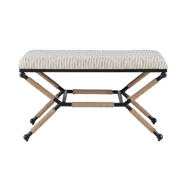 Benches & Ottomans-Kirkland's Home Eclectic Black And White Striped X Frame Bench Black/White/Brown