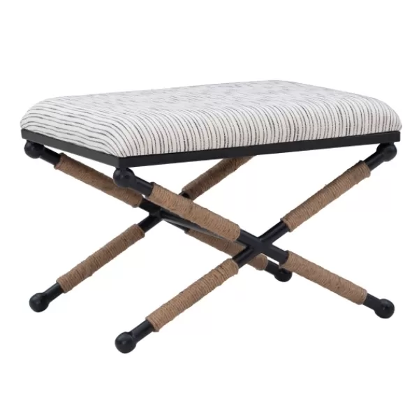 Benches & Ottomans-Kirkland's Home Eclectic Black And White Striped X Frame Stool Black/White/Tan