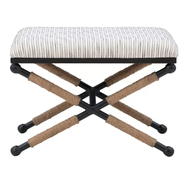 Benches & Ottomans-Kirkland's Home Eclectic Black And White Striped X Frame Stool Black/White/Tan