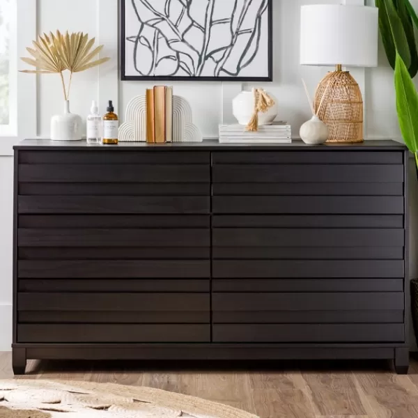 Dressers & Chests-Kirkland's Home Eco Pine Wood Channeled Drawer Dresser Black