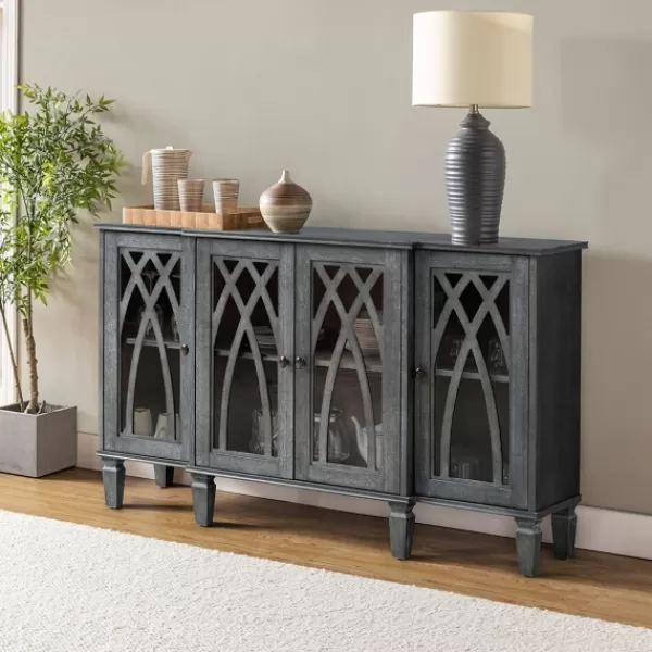 Cabinets & Sideboards-Kirkland's Home Eleanora Wood 4-Door Sideboard Gray