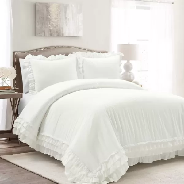 Duvets-Kirkland's Home Ella Ruffle 3-Pc. Full/Queen Duvet Set White