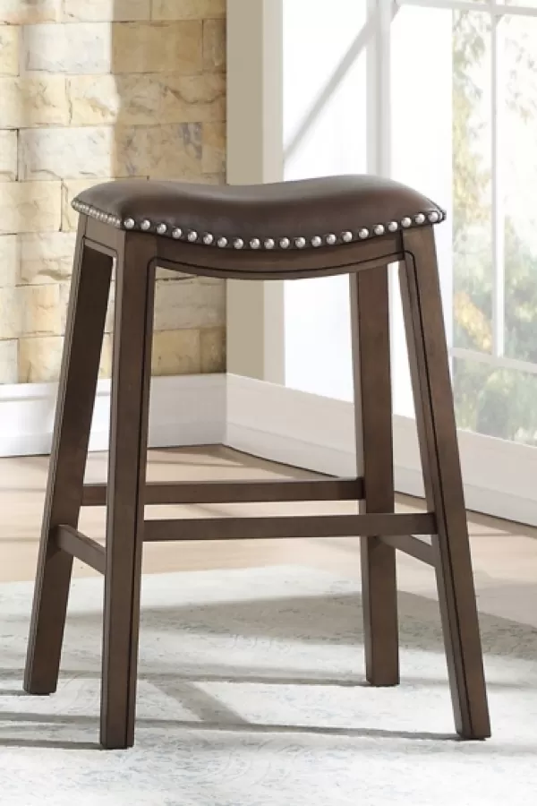 Bar Stools & Counter Height Stools-Kirkland's Home Ella Saddle Bar Stool With Nailhead Trim Brown