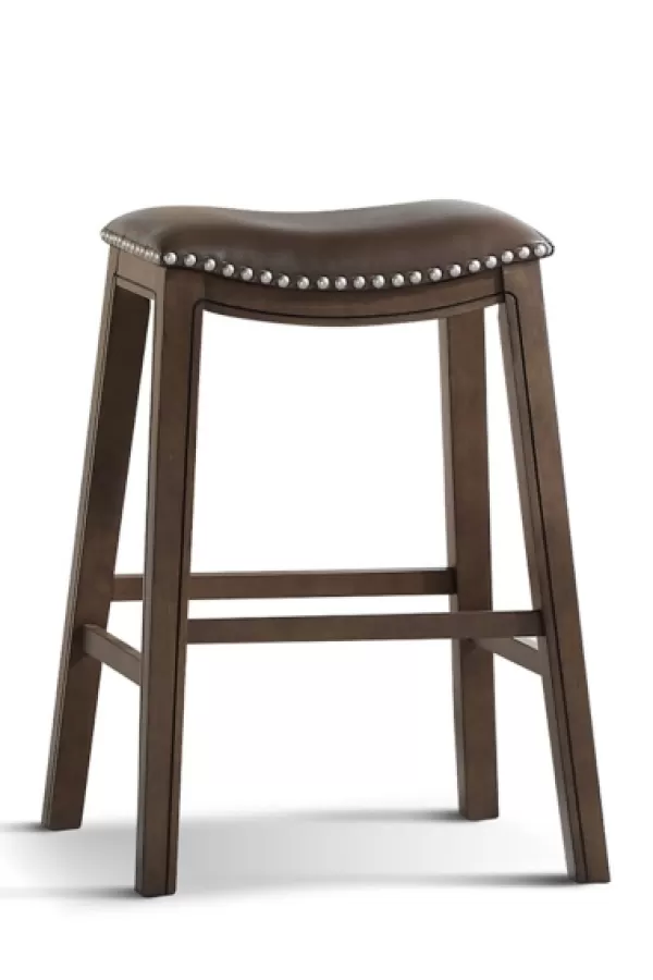 Bar Stools & Counter Height Stools-Kirkland's Home Ella Saddle Bar Stool With Nailhead Trim Brown