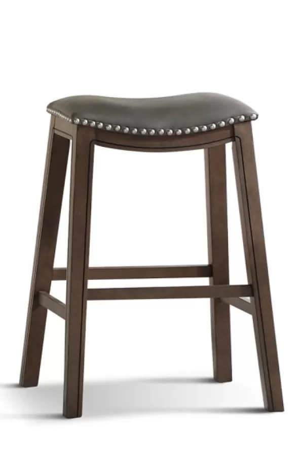 Bar Stools & Counter Height Stools-Kirkland's Home Ella Saddle Bar Stool With Nailhead Trim Gray