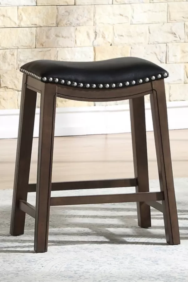 Bar Stools & Counter Height Stools-Kirkland's Home Ella Saddle Counter Stool With Nailhead Trim Black