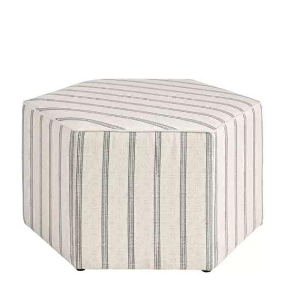 Benches & Ottomans-Kirkland's Home Ellen Stripe Martha Stewart Cocktail Ottoman Ivory