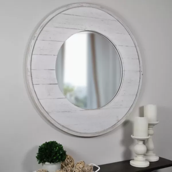 Decorative Mirrors-Kirkland's Home Ellison Shiplap Round Wood Wall Mirror