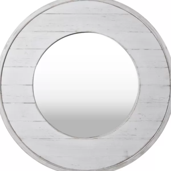 Decorative Mirrors-Kirkland's Home Ellison Shiplap Round Wood Wall Mirror