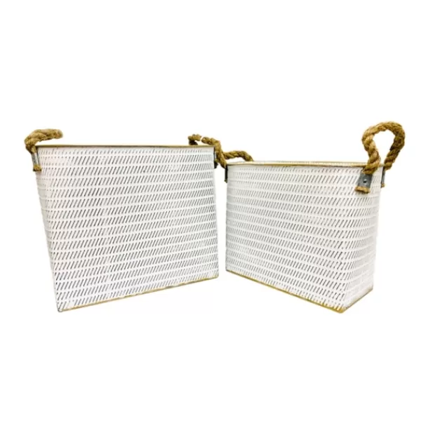 Baskets & Boxes-Kirkland's Home Embossed Metal Bins, Set Of 2 White