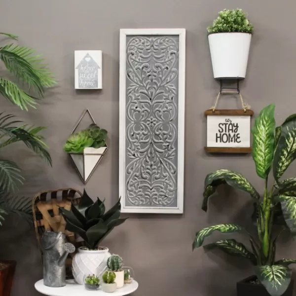 Wall Plaques-Kirkland's Home Embossed Metal Panel Wall Plaque Gray/White