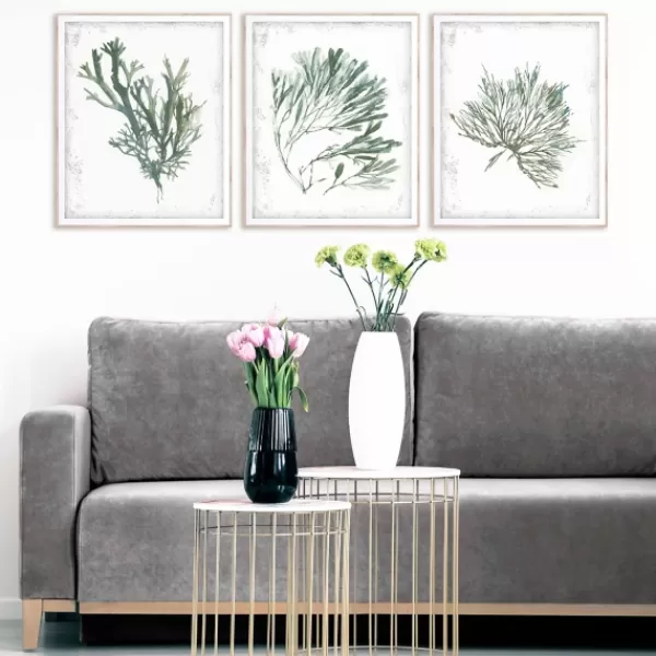 Framed Art-Kirkland's Home Emerald Coral I 3-Pc. Framed Art Print Set White/Green