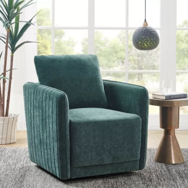 Accent Chairs-Kirkland's Home Emerald Textured Arm Swivel Accent Chair Green