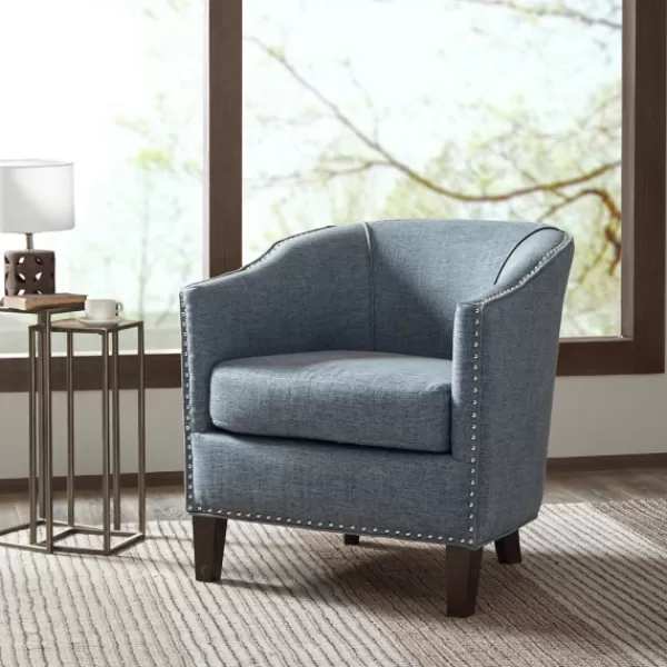 Accent Chairs-Kirkland's Home Emery Barrel Accent Chair Blue