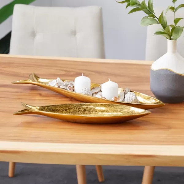Decorative Trays-Kirkland's Home En Coastal Fish 2-Pc. Decorative Tray Set Gold