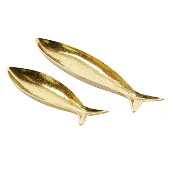 Decorative Trays-Kirkland's Home En Coastal Fish 2-Pc. Decorative Tray Set Gold