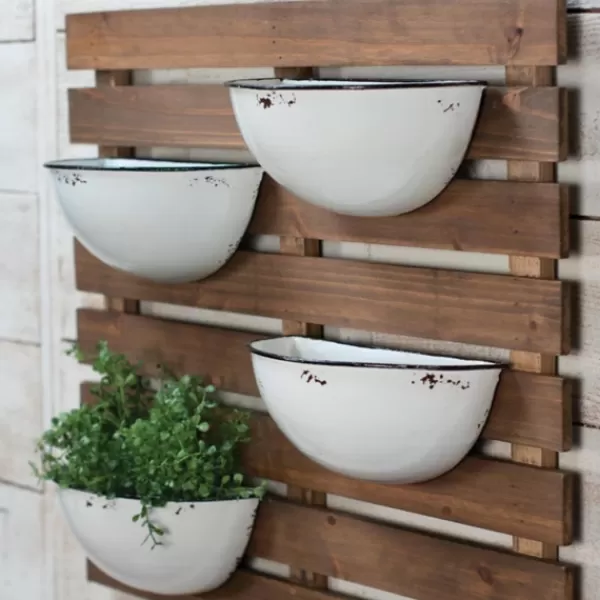 Wall Plaques-Kirkland's Home Enamel Pot Wall Planter White/Tan