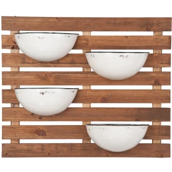 Wall Plaques-Kirkland's Home Enamel Pot Wall Planter White/Tan