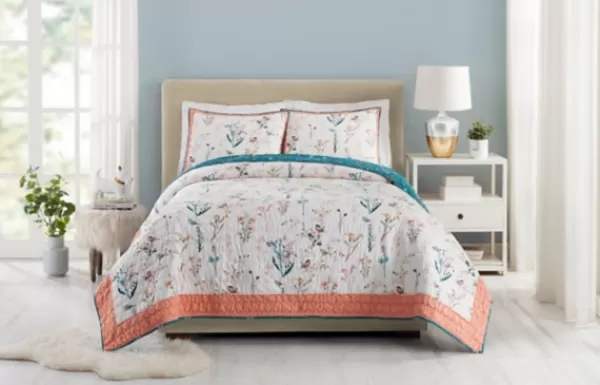 Quilts-Kirkland's Home English Garden Full/Queen 3-Pc. Quilt Set Blue/Orange/White