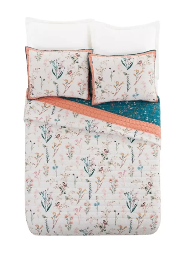 Quilts-Kirkland's Home English Garden Full/Queen 3-Pc. Quilt Set Blue/Orange/White