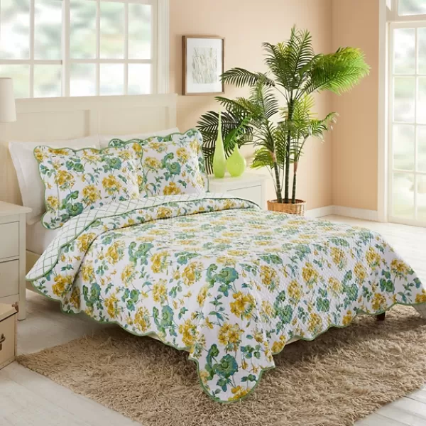 Quilts-Kirkland's Home English Meadow 3-Pc. King Quilt Set Green/Yellow/White