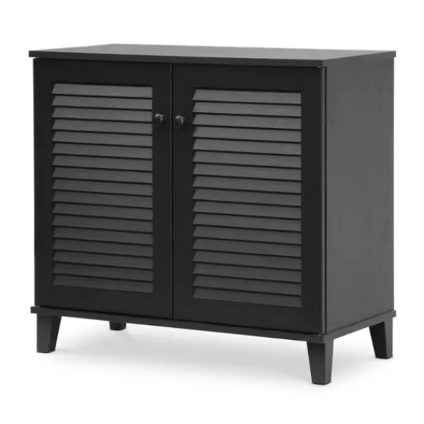 Cabinets & Sideboards-Kirkland's Home Espresso Shutter Door Wooden Cabinet