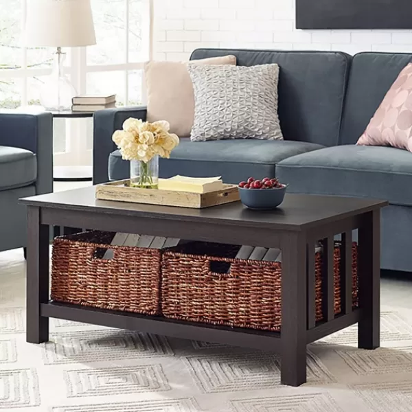 Coffee Tables-Kirkland's Home Espresso Traditional Wooden Basket Coffee Table Brown