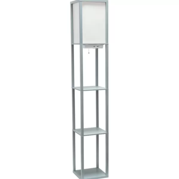 Floor Lamps-Kirkland's Home Etagere Shelf Charging Floor Lamp Gray