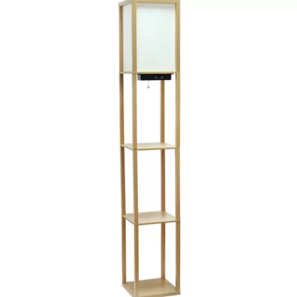 Floor Lamps-Kirkland's Home Etagere Shelf Charging Floor Lamp Tan