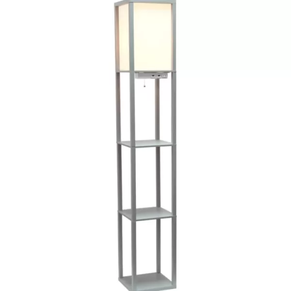 Floor Lamps-Kirkland's Home Etagere Shelf Charging Floor Lamp Gray