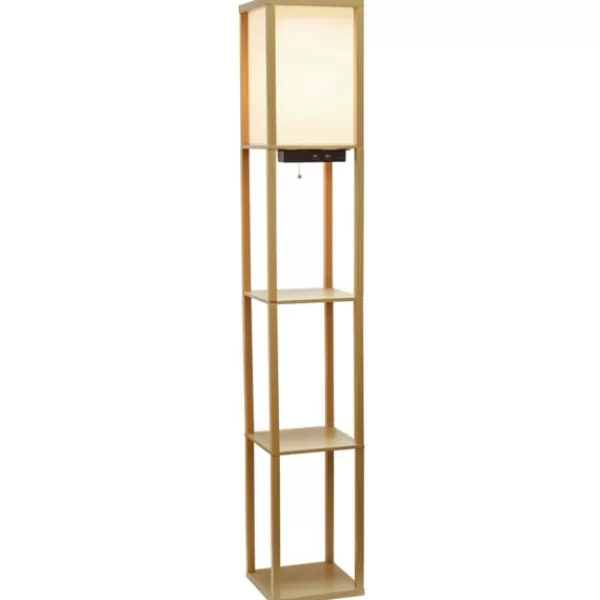 Floor Lamps-Kirkland's Home Etagere Shelf Charging Floor Lamp Tan
