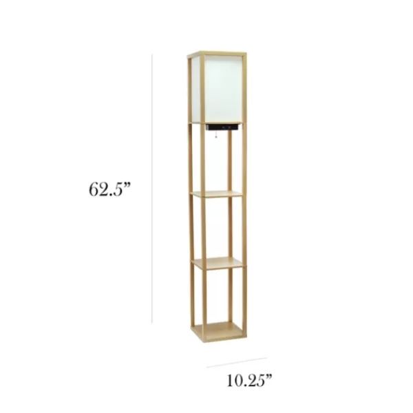 Floor Lamps-Kirkland's Home Etagere Shelf Charging Floor Lamp Tan