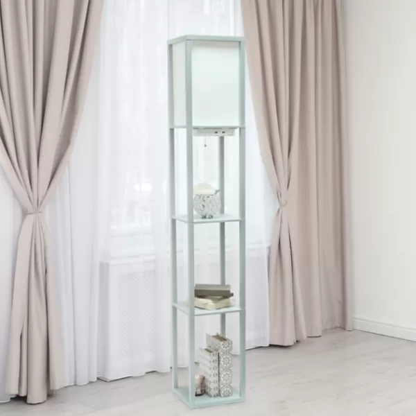 Floor Lamps-Kirkland's Home Etagere Shelf Charging Floor Lamp Gray