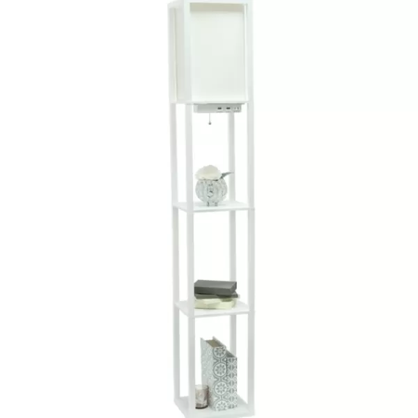 Floor Lamps-Kirkland's Home Etagere Shelf Charging Floor Lamp White