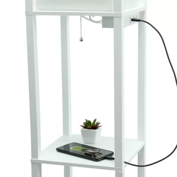 Floor Lamps-Kirkland's Home Etagere Shelf Charging Floor Lamp White
