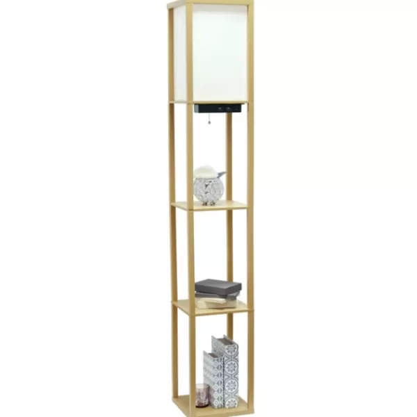 Floor Lamps-Kirkland's Home Etagere Shelf Charging Floor Lamp Tan