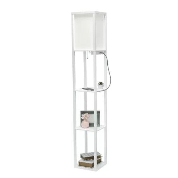 Floor Lamps-Kirkland's Home Etagere Shelf Charging Floor Lamp White