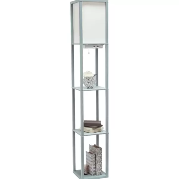 Floor Lamps-Kirkland's Home Etagere Shelf Charging Floor Lamp Gray