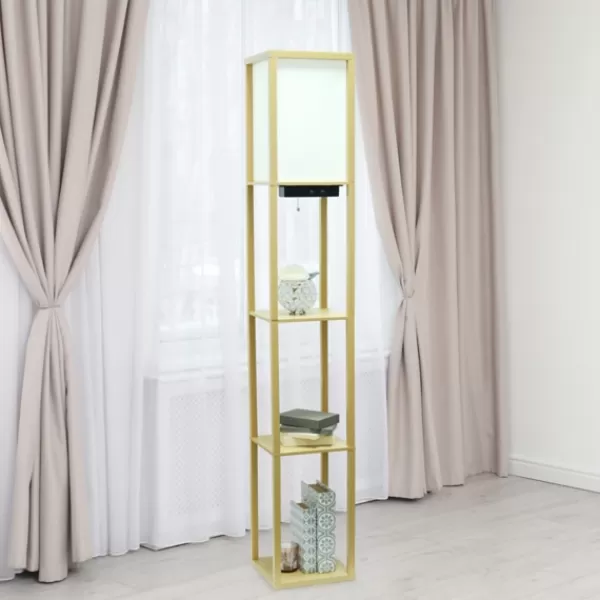 Floor Lamps-Kirkland's Home Etagere Shelf Charging Floor Lamp Tan