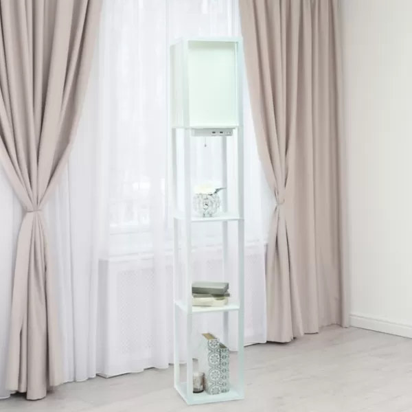 Floor Lamps-Kirkland's Home Etagere Shelf Charging Floor Lamp White