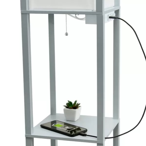 Floor Lamps-Kirkland's Home Etagere Shelf Charging Floor Lamp Gray
