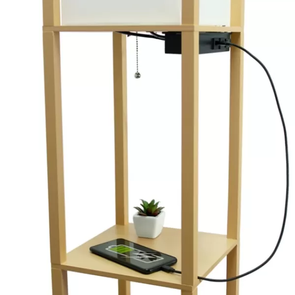 Floor Lamps-Kirkland's Home Etagere Shelf Charging Floor Lamp Tan