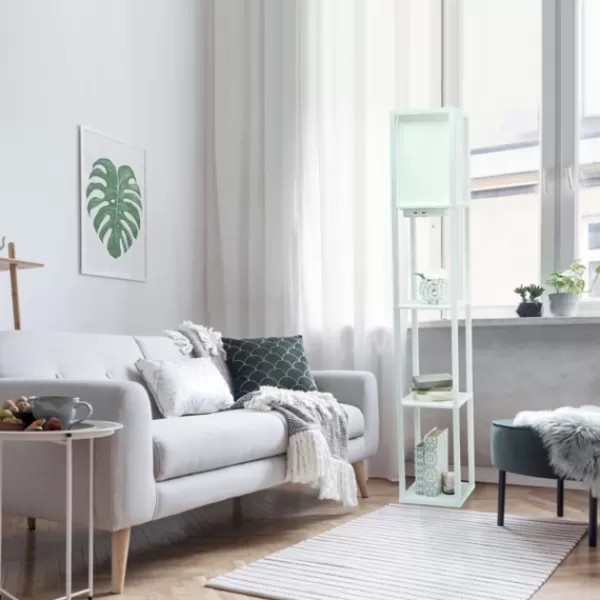 Floor Lamps-Kirkland's Home Etagere Shelf Charging Floor Lamp White