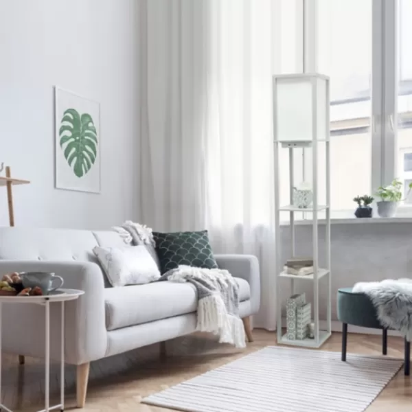 Floor Lamps-Kirkland's Home Etagere Shelf Charging Floor Lamp Gray