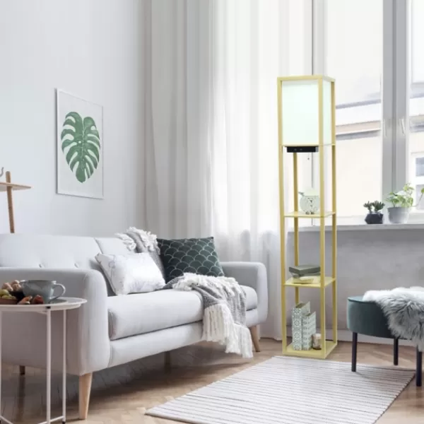Floor Lamps-Kirkland's Home Etagere Shelf Charging Floor Lamp Tan