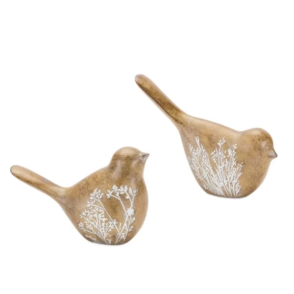 Statues & Figurines-Kirkland's Home Etched Floral Bird Figurines, Set Of 4 Tan/White