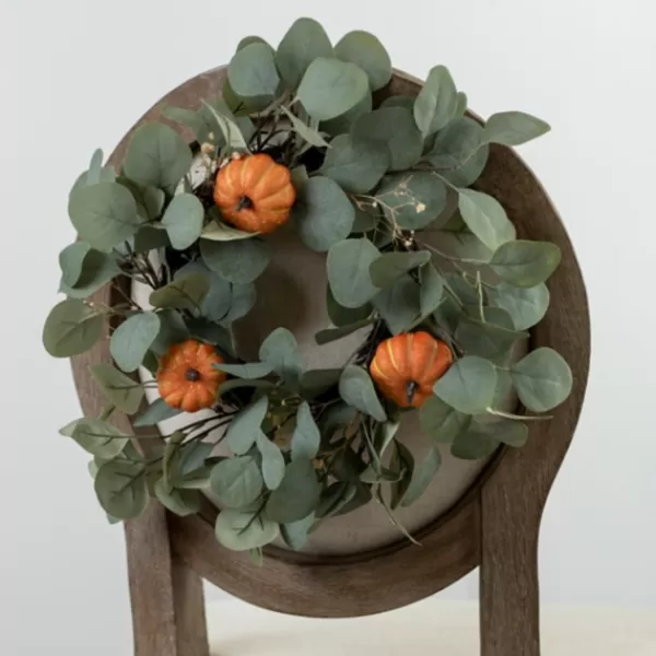 Wreaths-Kirkland's Home Eucalyptus And Baby'S Breath Pumpkin Mini Wreath Green/Orange