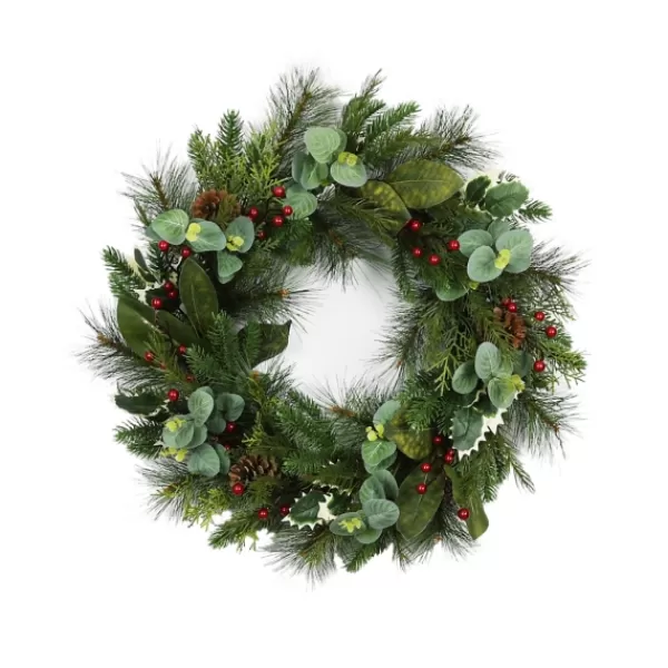 Wreaths-Kirkland's Home Eucalyptus And Pineberry Refresh Wreath Green/Red