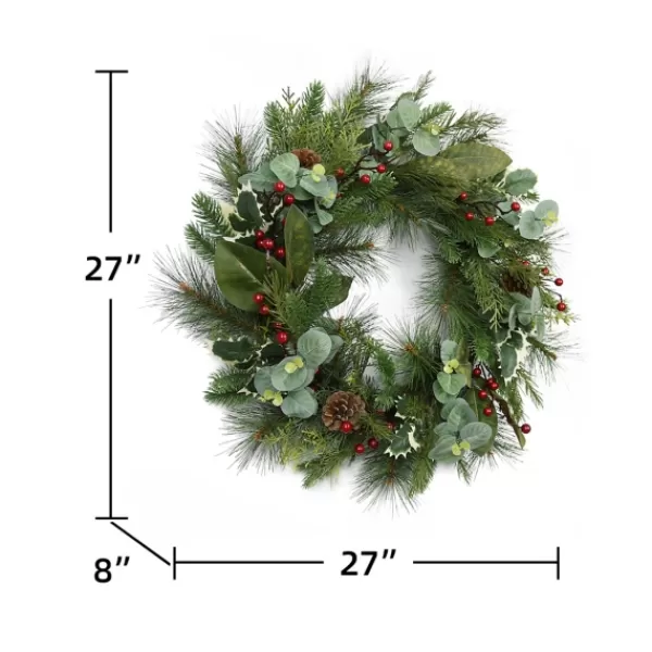 Wreaths-Kirkland's Home Eucalyptus And Pineberry Refresh Wreath Green/Red