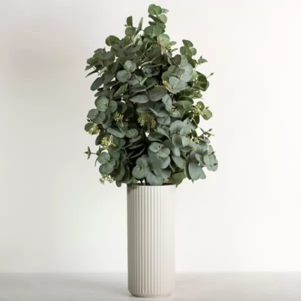 Arrangements & Greenery-Kirkland's Home Eucalyptus Arrangement In White Ribbed Vase Green/White